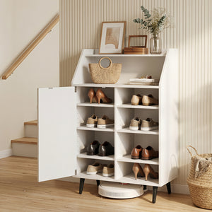 Shoe Storage Cabinet with 2-Tier Open Compartment and 4-Tier Adjustable Shelf-White view 2