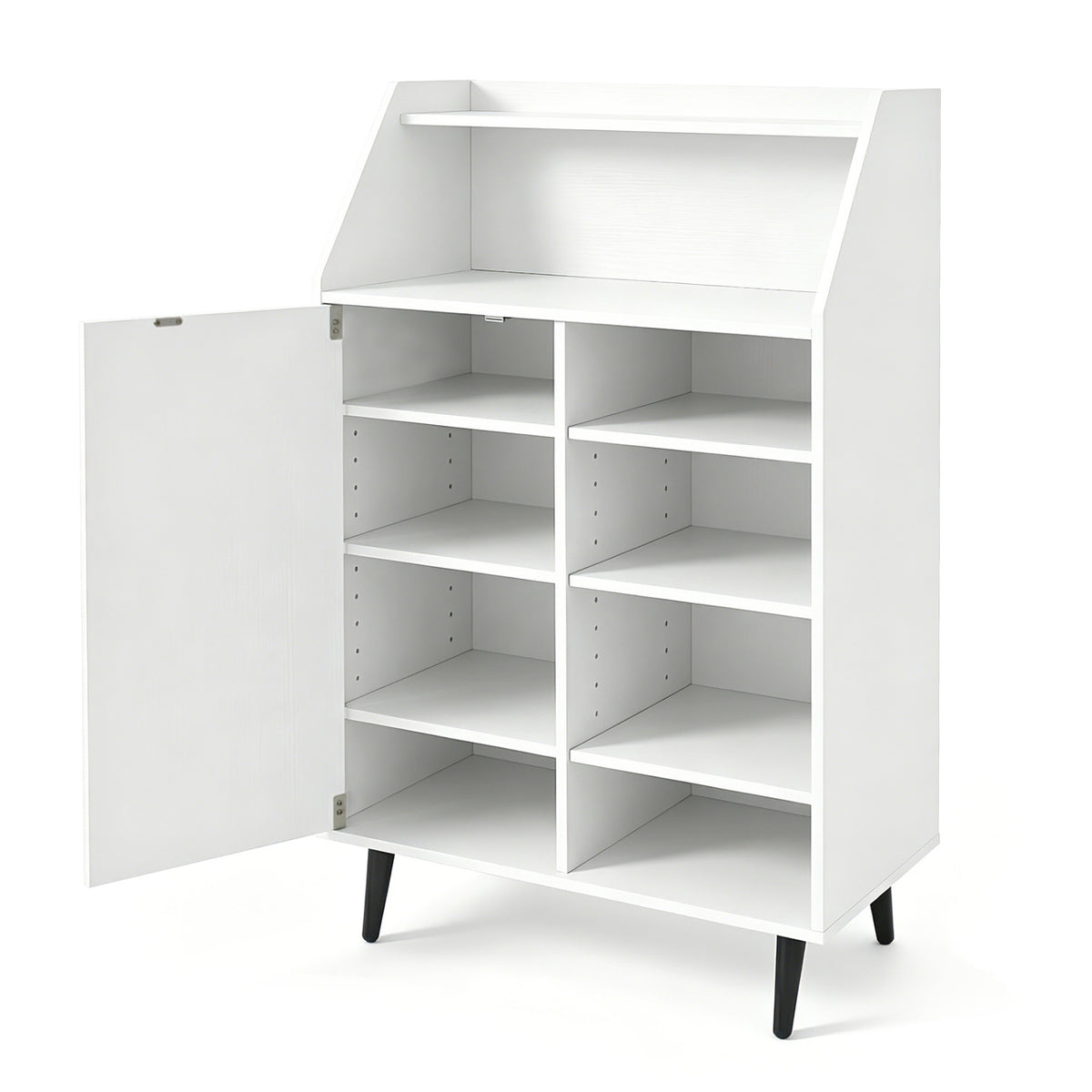 Shoe Storage Cabinet with 2-Tier Open Compartment and 4-Tier Adjustable Shelf-White view 4