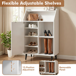 Shoe Storage Cabinet with 2-Tier Open Compartment and 4-Tier Adjustable Shelf-White view 7