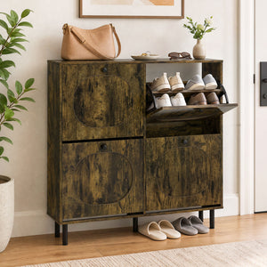 Shoe Storage Cabinet with 4 Flip Drawers and Aluminum Legs for Foyer and Hallway-Rustic Brown view 2
