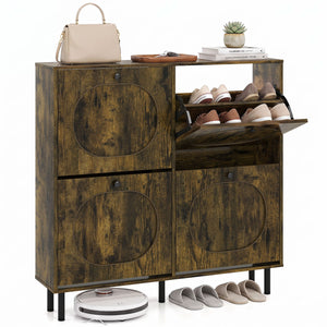 Shoe Storage Cabinet with 4 Flip Drawers and Aluminum Legs for Foyer and Hallway-Rustic Brown view 4