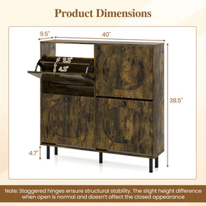 Shoe Storage Cabinet with 4 Flip Drawers and Aluminum Legs for Foyer and Hallway-Rustic Brown view 5