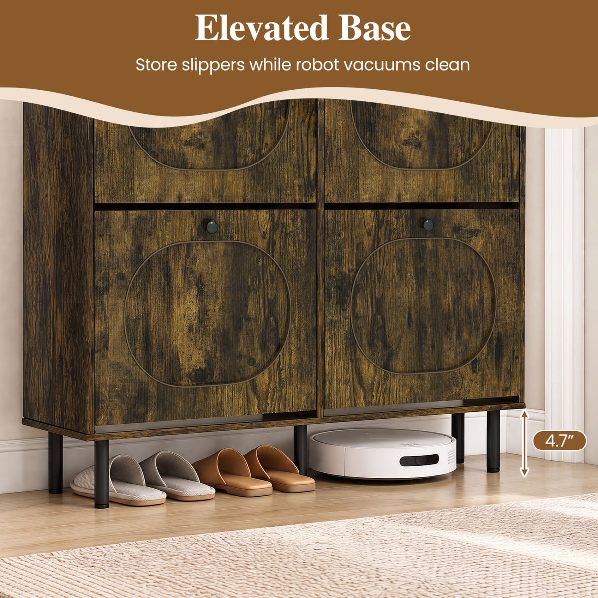 Shoe Storage Cabinet with 4 Flip Drawers and Aluminum Legs for Foyer and Hallway-Rustic Brown view 7