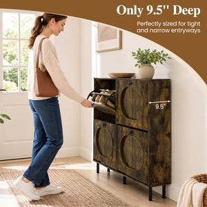 Shoe Storage Cabinet with 4 Flip Drawers and Aluminum Legs for Foyer and Hallway-Rustic Brown view 8