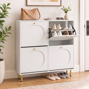 Shoe Storage Cabinet with 4 Flip Drawers and Aluminum Legs-White view 2