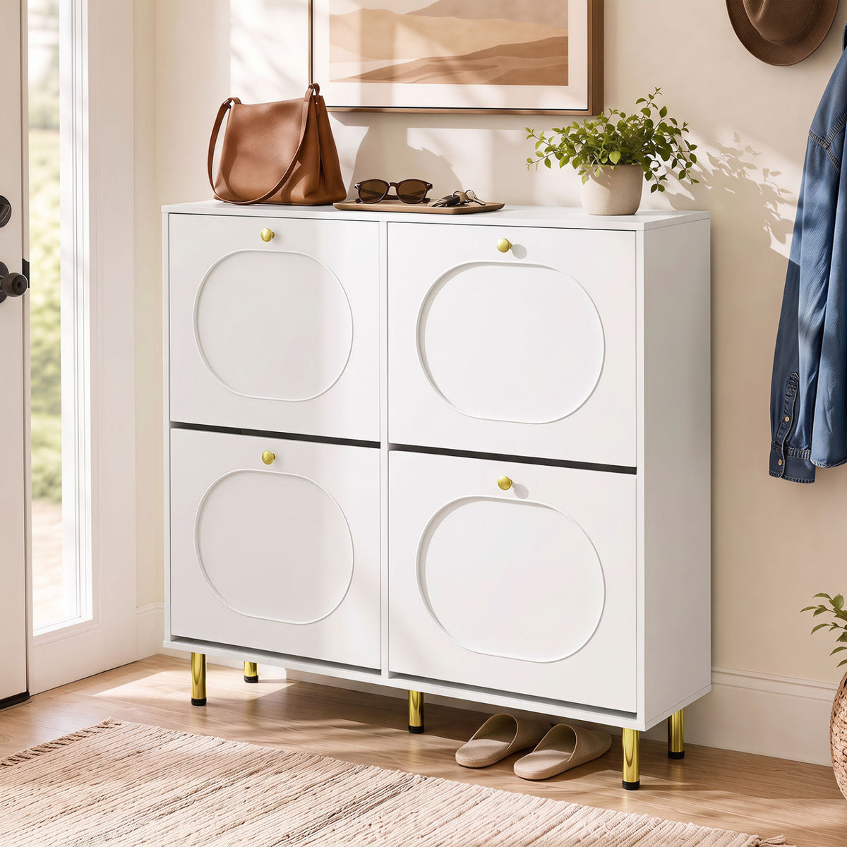 Shoe Storage Cabinet with 4 Flip Drawers and Aluminum Legs-White view 5