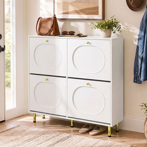 Shoe Storage Cabinet with 4 Flip Drawers and Aluminum Legs-White view 5