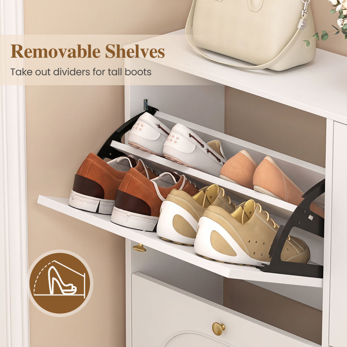 Shoe Storage Cabinet with 4 Flip Drawers and Aluminum Legs-White view 7