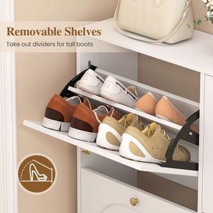 Shoe Storage Cabinet with 4 Flip Drawers and Aluminum Legs-White view 7