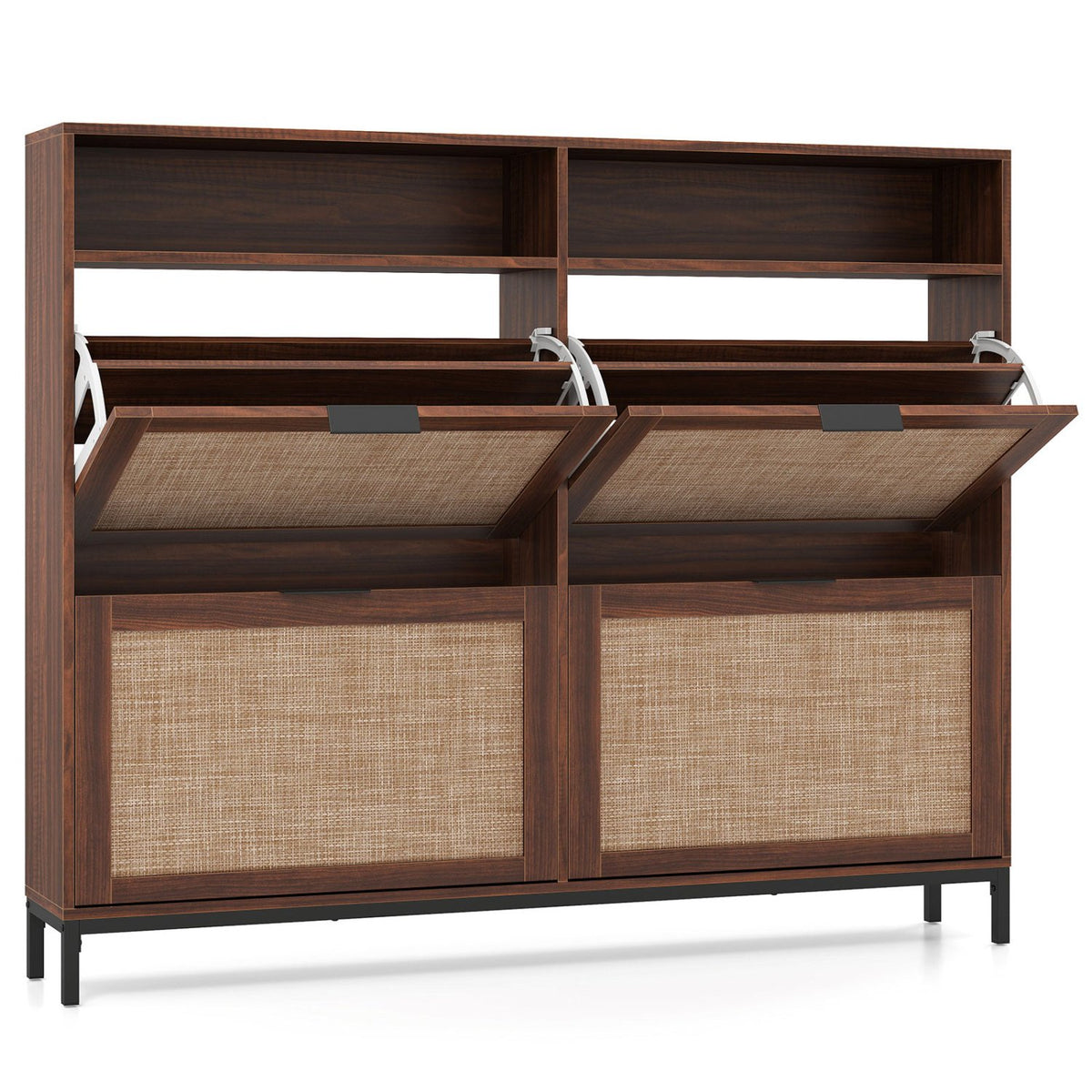 Shoe Storage Cabinet with 4 Flip Drawers Narrow Freestanding Shoe Organizer with Adjustable Shelves-Brown view 4