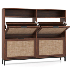 Shoe Storage Cabinet with 4 Flip Drawers Narrow Freestanding Shoe Organizer with Adjustable Shelves-Brown view 4