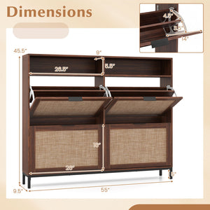 Shoe Storage Cabinet with 4 Flip Drawers Narrow Freestanding Shoe Organizer with Adjustable Shelves-Brown view 5