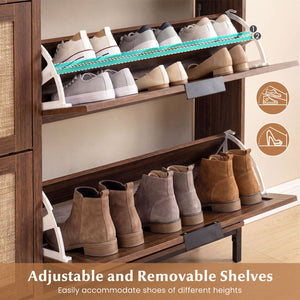 Shoe Storage Cabinet with 4 Flip Drawers Narrow Freestanding Shoe Organizer with Adjustable Shelves-Brown view 8