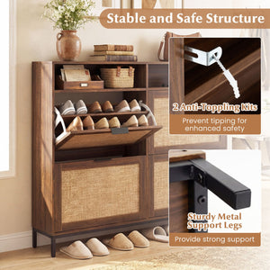 Shoe Storage Cabinet with 4 Flip Drawers Narrow Freestanding Shoe Organizer with Adjustable Shelves-Brown view 9