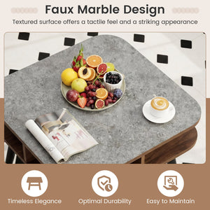 Side Table Faux Marble End Table with Storage Shelves and Rubber Wood Legs-Walnut view 8