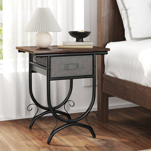 Side Table with Fabric Drawer and Carved Metal Frame for Living Room view 3