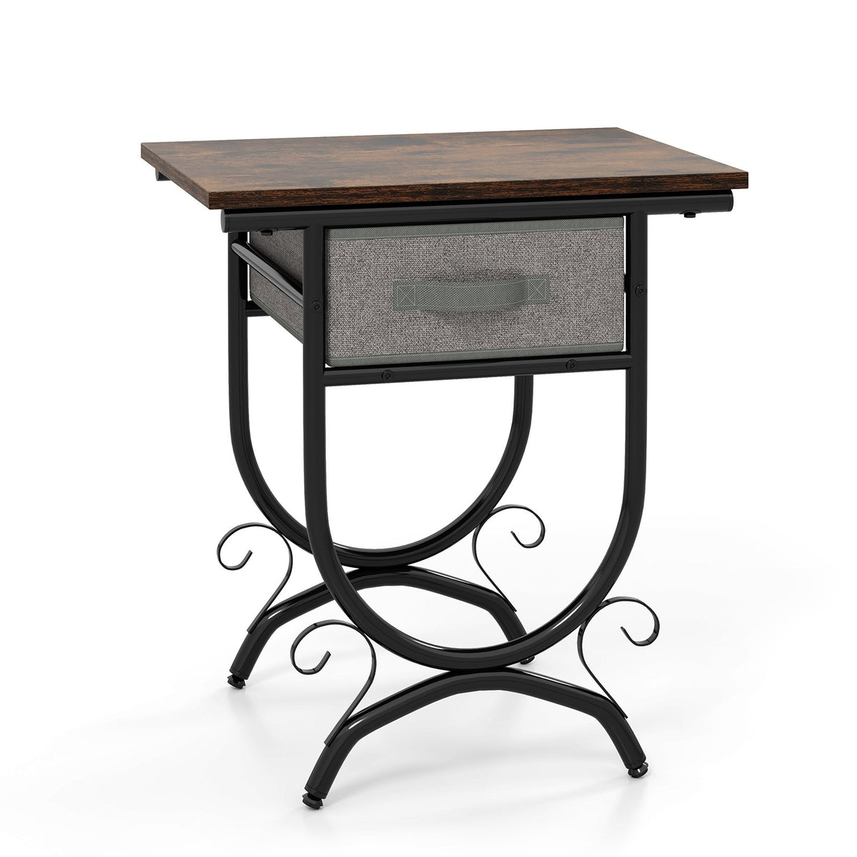 Side Table with Fabric Drawer and Carved Metal Frame for Living Room view 4