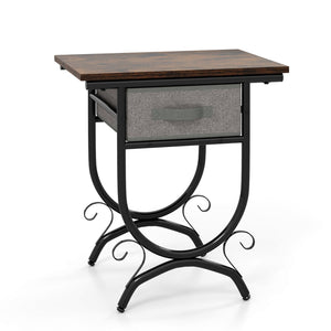 Side Table with Fabric Drawer and Carved Metal Frame for Living Room view 4