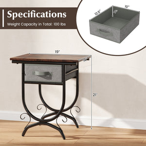 Side Table with Fabric Drawer and Carved Metal Frame for Living Room view 5