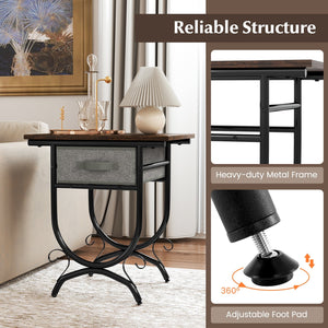 Side Table with Fabric Drawer and Carved Metal Frame for Living Room view 7