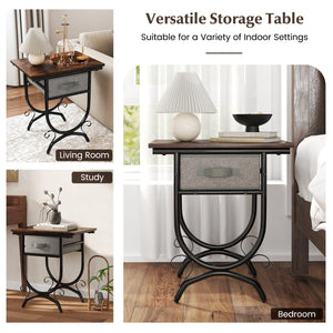 Side Table with Fabric Drawer and Carved Metal Frame for Living Room view 9
