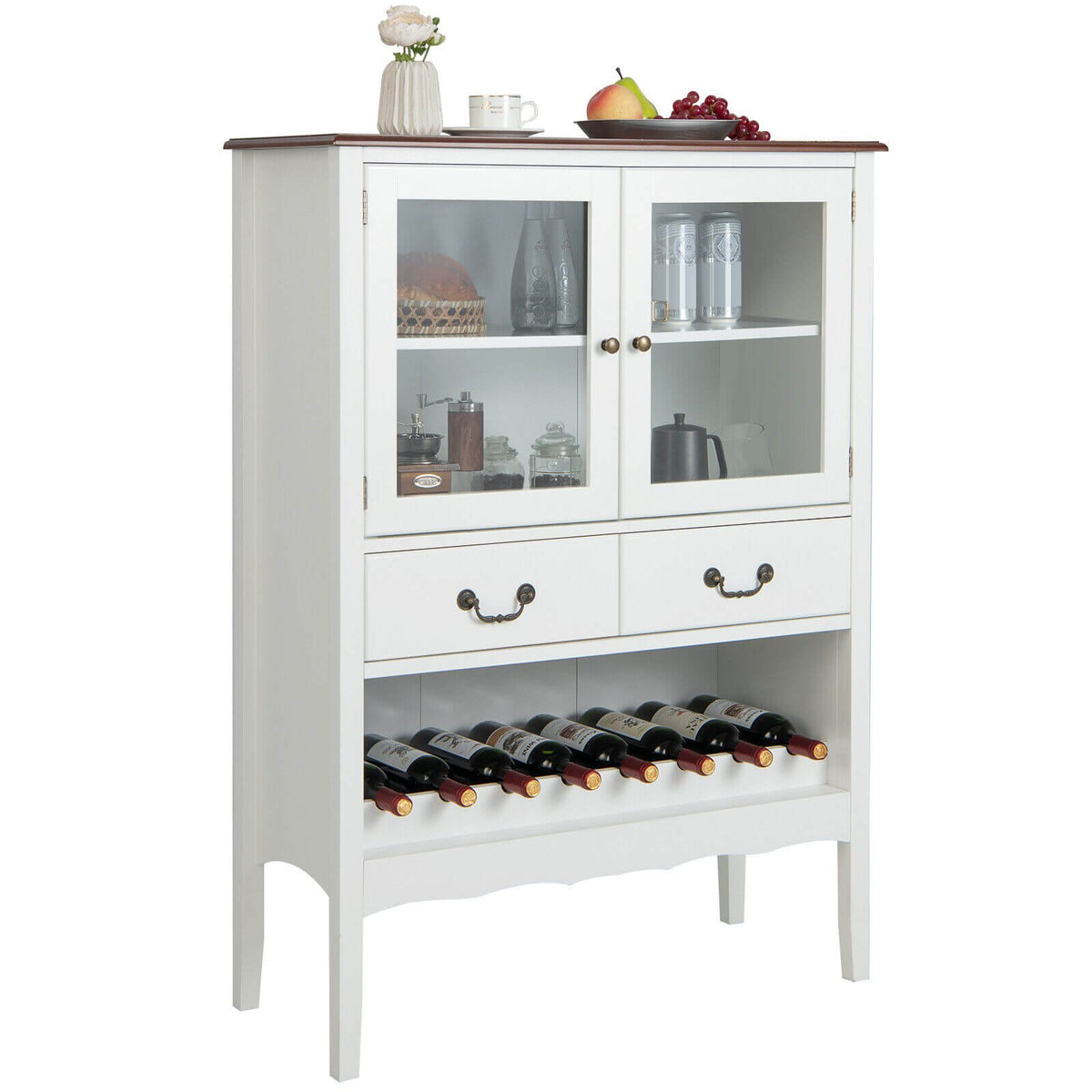 Sideboard Buffet Cabinet with 2 Tempered Glass Doors-White view 7