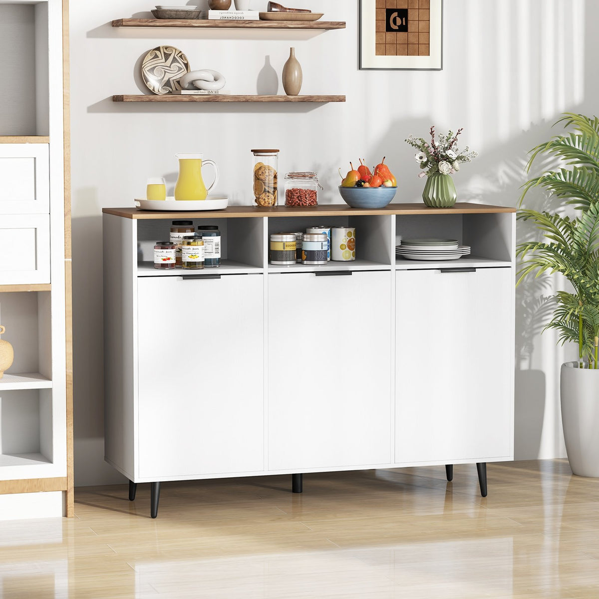 Sideboard Buffet Cabinet Kitchen Storage Cabinet with 5-Position Adjustable Shelves-White view 6