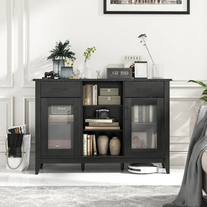 Sideboard Buffet Cabinet with 2 Drawers and 4 Adjustable Shelves-Black view 3