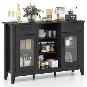 Sideboard Buffet Cabinet with 2 Drawers and 4 Adjustable Shelves-Black view 4