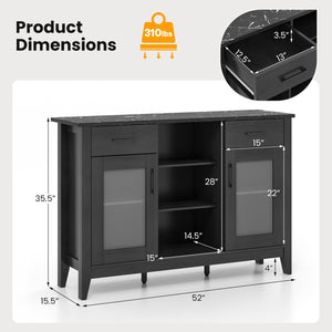Sideboard Buffet Cabinet with 2 Drawers and 4 Adjustable Shelves-Black view 5