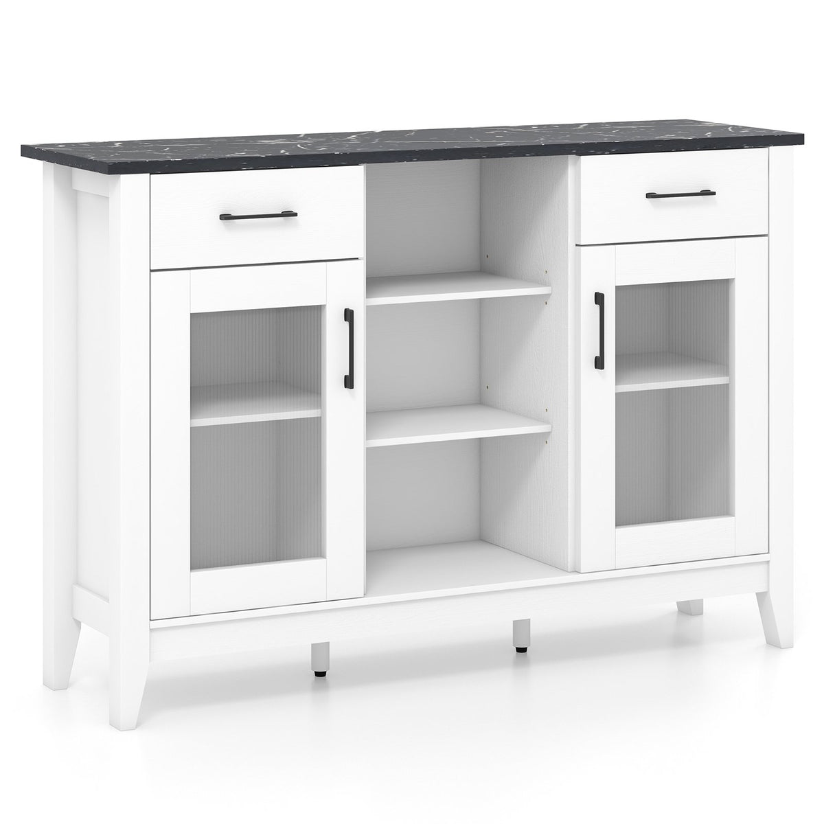 Sideboard Buffet Cabinet with 2 Drawers and 4 Adjustable Shelves-White