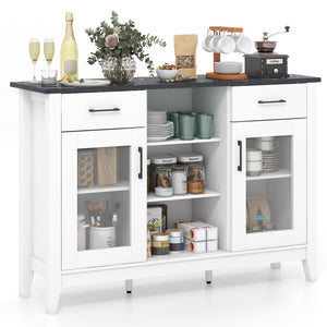 Sideboard Buffet Cabinet with 2 Drawers and 4 Adjustable Shelves-White view 4