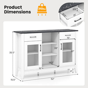 Sideboard Buffet Cabinet with 2 Drawers and 4 Adjustable Shelves-White view 5