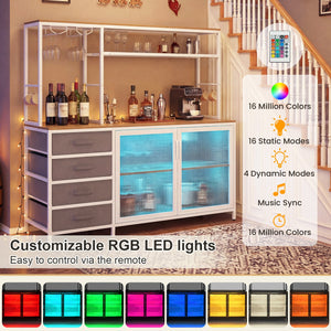 Sideboard Buffet Cabinet with LED Lights 55 inch Coffee Table with Power Outlets-Natural view 9