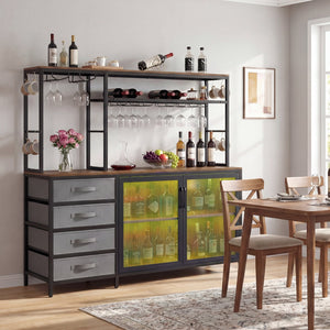 Sideboard Buffet Cabinet with LED Lights 55 inch Coffee Table with Power Outlets-Rustic Brown view 2