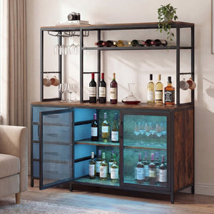 Sideboard Buffet Cabinet with LED Lights 55 inch Coffee Table with Power Outlets-Rustic Brown view 3