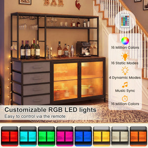 Sideboard Buffet Cabinet with LED Lights 55 inch Coffee Table with Power Outlets-Rustic Brown view 7