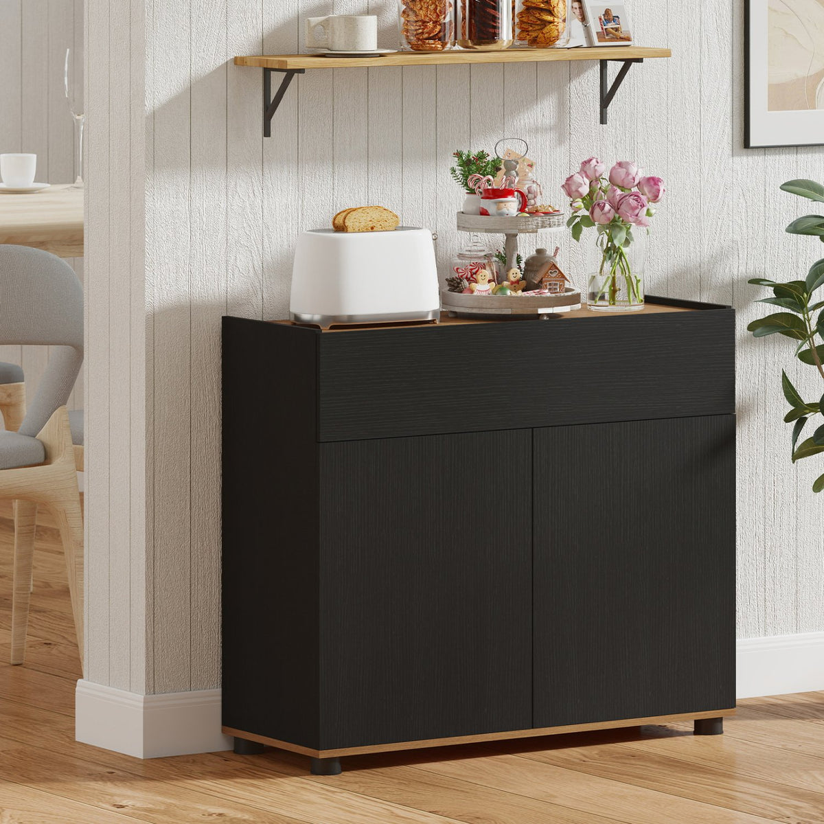 Sideboard Buffet Cabinet with Storage Wooden Kitchen Storage Cabinet-Black view 5