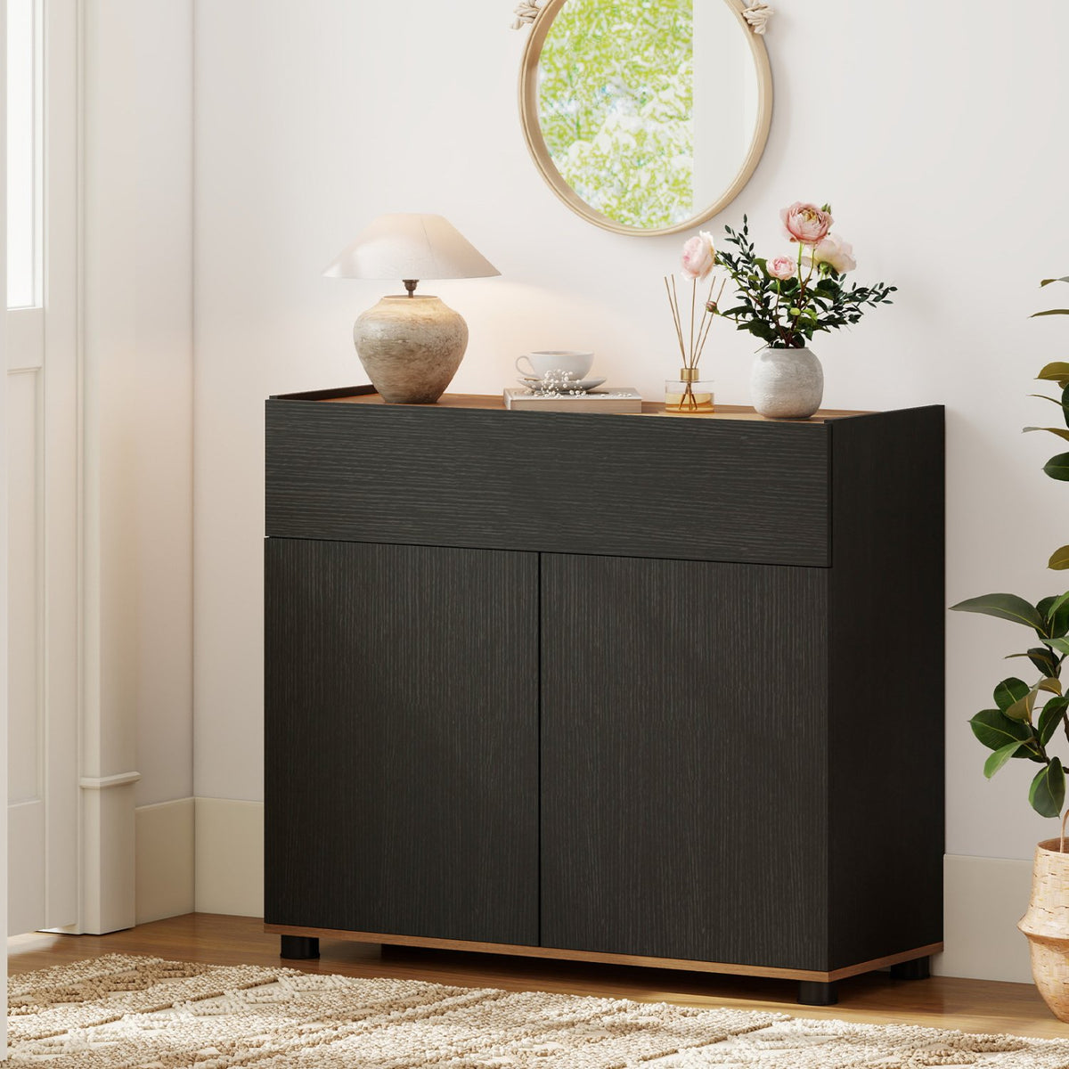 Sideboard Buffet Cabinet with Storage Wooden Kitchen Storage Cabinet-Black view 6