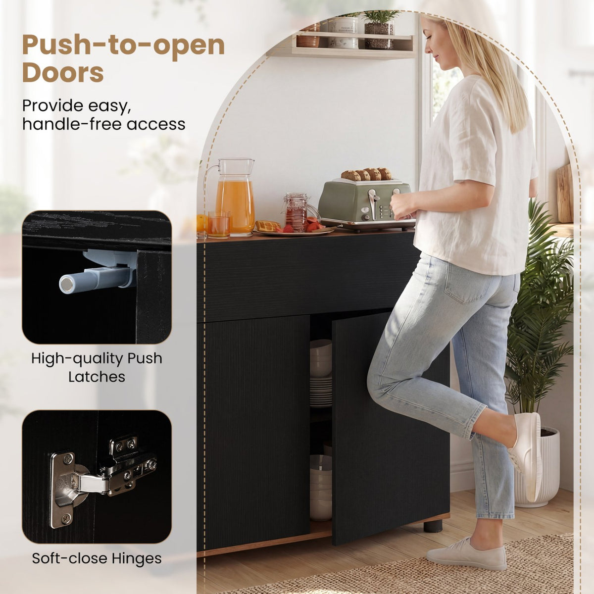 Sideboard Buffet Cabinet with Storage Wooden Kitchen Storage Cabinet-Black view 9
