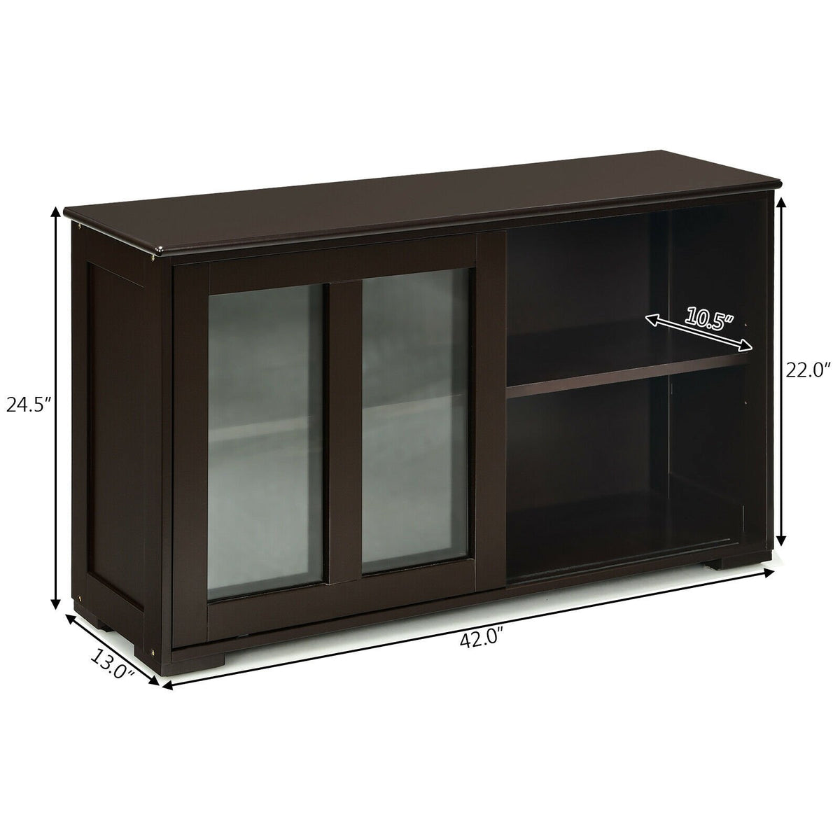 Sideboard Buffet Cupboard Storage Cabinet with Sliding Door-Brown view 4