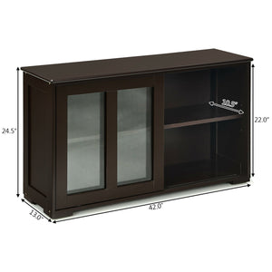 Sideboard Buffet Cupboard Storage Cabinet with Sliding Door-Brown view 4