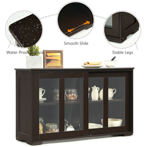 Sideboard Buffet Cupboard Storage Cabinet with Sliding Door-Brown view 5