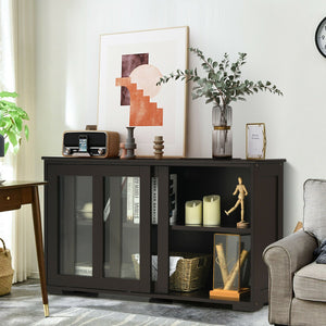 Sideboard Buffet Cupboard Storage Cabinet with Sliding Door-Brown view 7