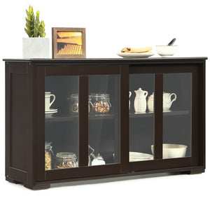 Sideboard Buffet Cupboard Storage Cabinet with Sliding Door-Brown view 8