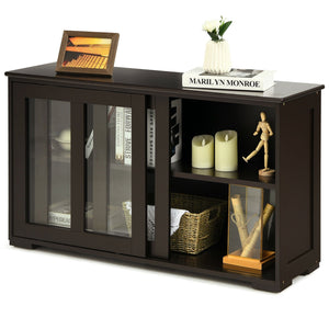 Sideboard Buffet Cupboard Storage Cabinet with Sliding Door-Brown view 9