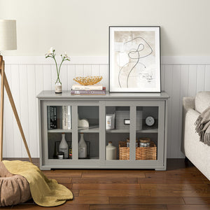 Sideboard Buffet Cupboard Storage Cabinet with Sliding Door-Gray view 2