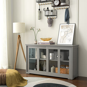 Sideboard Buffet Cupboard Storage Cabinet with Sliding Door-Gray view 3