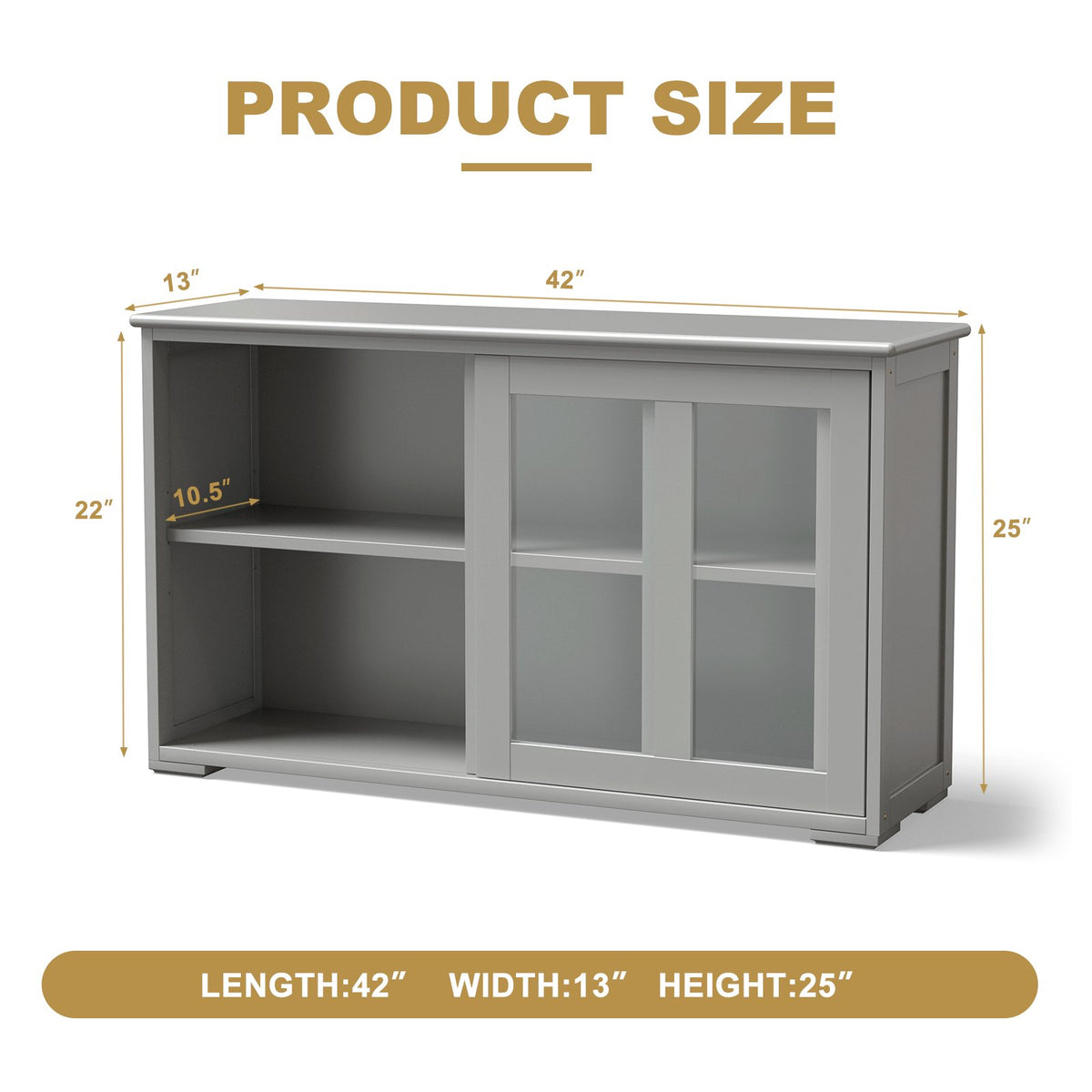 Sideboard Buffet Cupboard Storage Cabinet with Sliding Door-Gray view 4