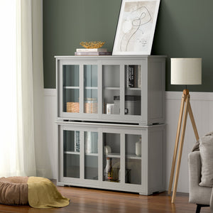 Sideboard Buffet Cupboard Storage Cabinet with Sliding Door-Gray view 7